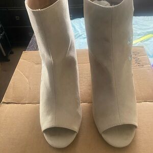 New York & Company Cream Ankle Booties Peep-Toe Suede